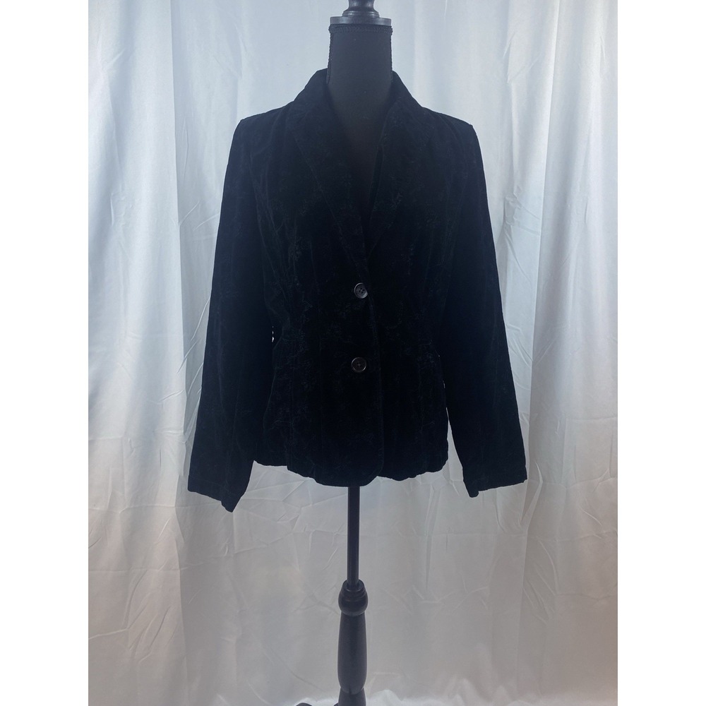Eddie Bauer Black Velvet Embroidered Blazer Women's Size 6 - Picture 1 of 11